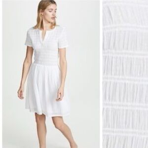 Club Monaco white smocked, bodice fully lined dress